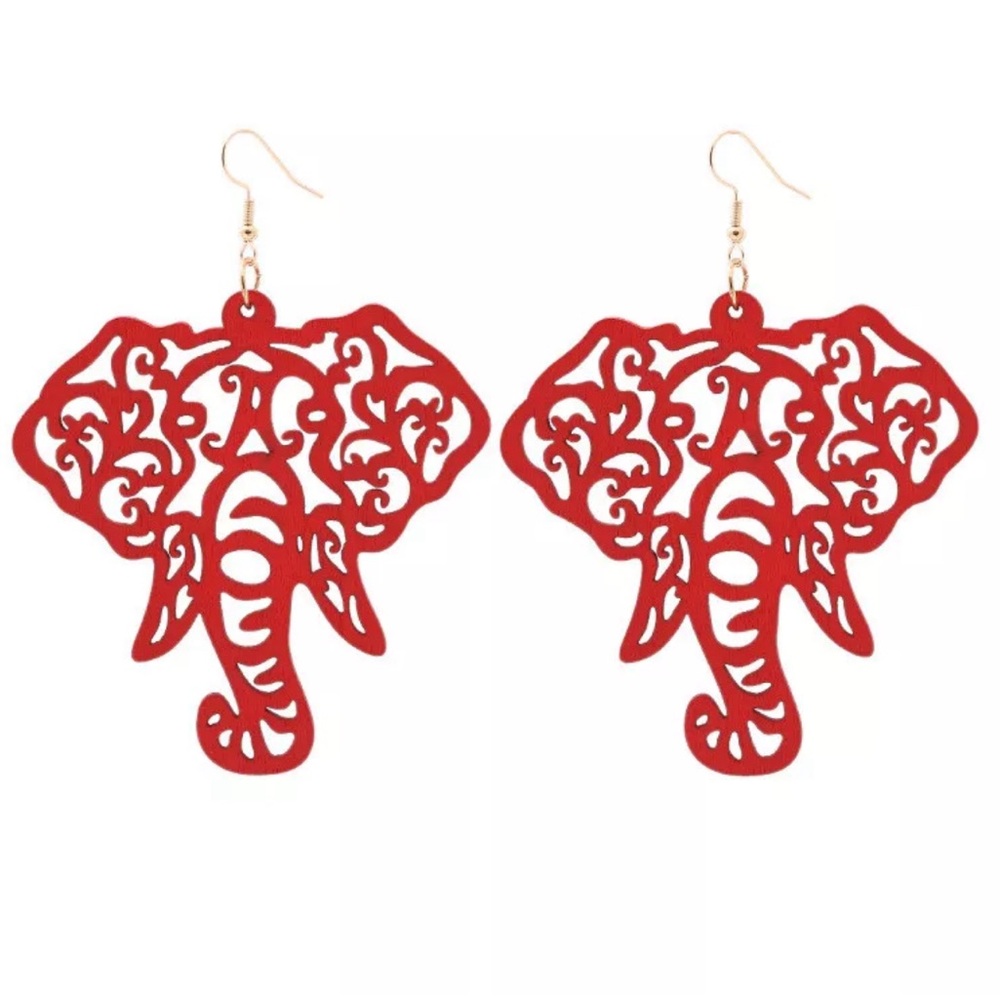 “Elephant”  Red Wooden Earrings